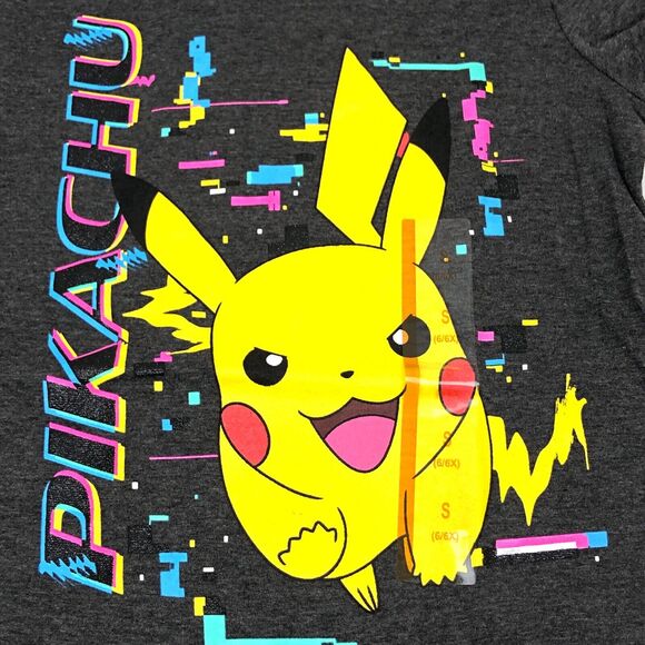 NEW Pokemon Pikachu T Shirt Girls S 6 - 6X Anime Graphic Tee Short Sleeve Gray - Picture 2 of 5